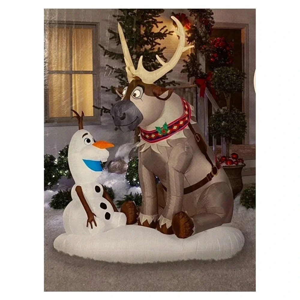 Gemmy Disney Frozen 7 Ft Olaf & Sven Scene Christmas Decor Airblown Inflatable